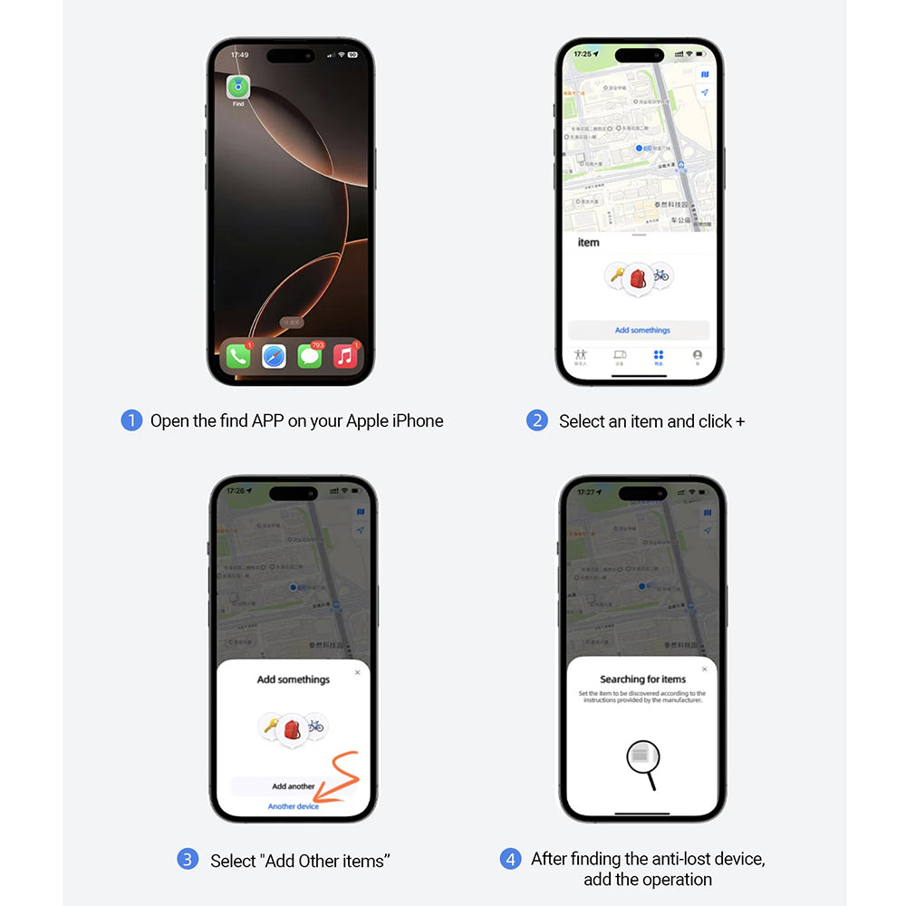 Acefast SmartTag S1 voor iOS Series, Set van 4 stuks, Grijs