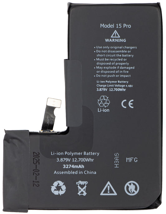 Apple iPhone 15 Pro batterij, met Flex BMS-band integratie (geen solderen van contacten nodig)