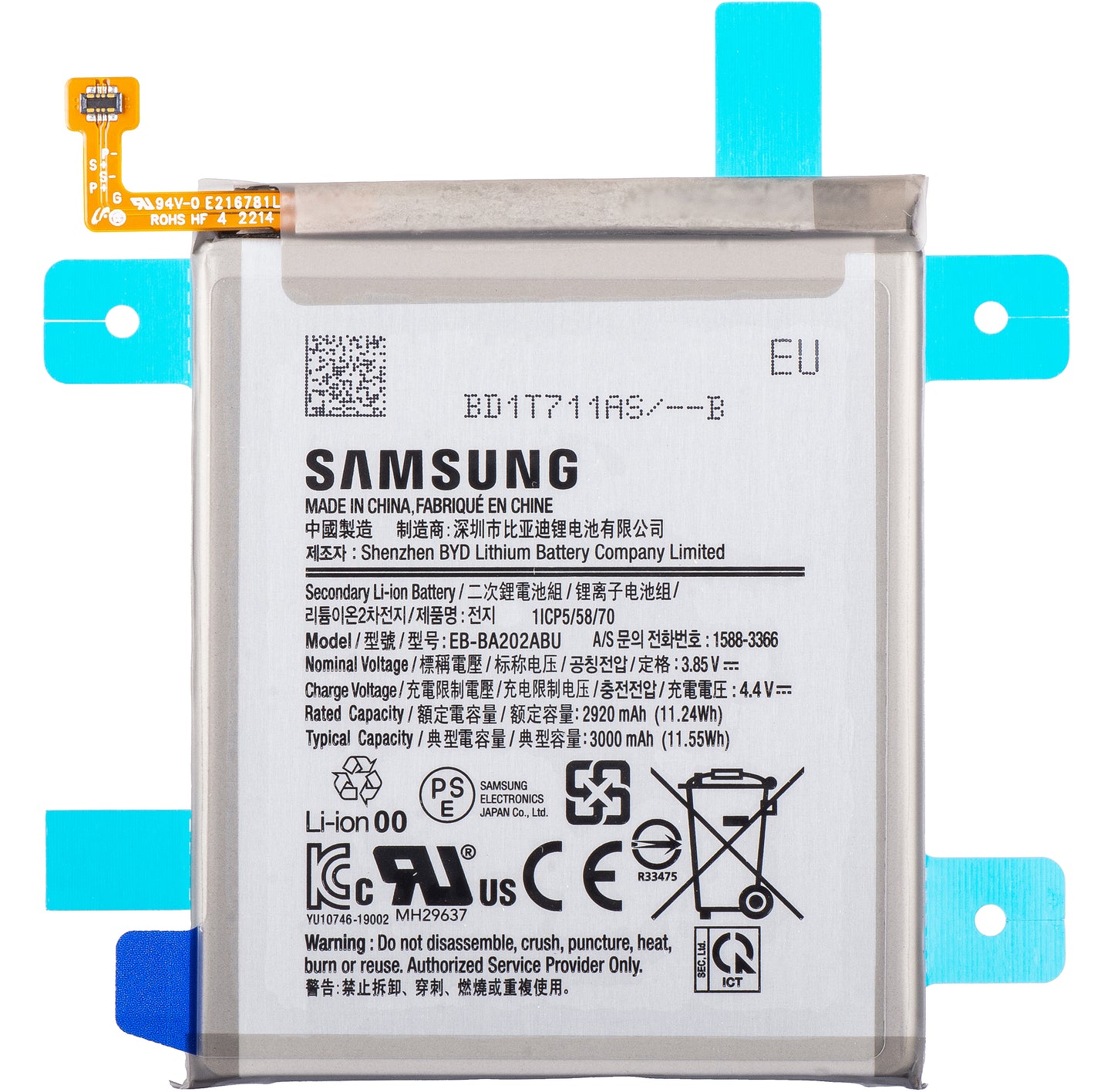 Batterij Samsung Galaxy A10e A102 / A20e A202, EB-BA202ABU, Service Pack GH82-20188A