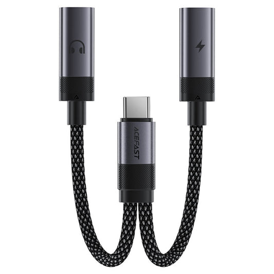 Audio Adapter USB-C - 2 x USB-C Acefast J14, Zwart
