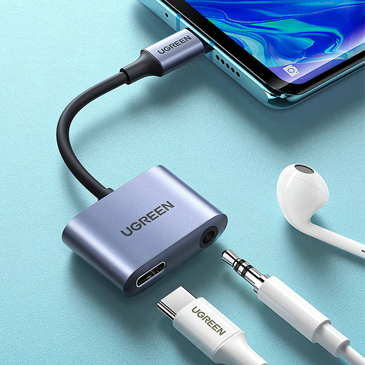 Audio Adapter USB-C - 3.5mm / USB-C UGREEN CM231, Grijs