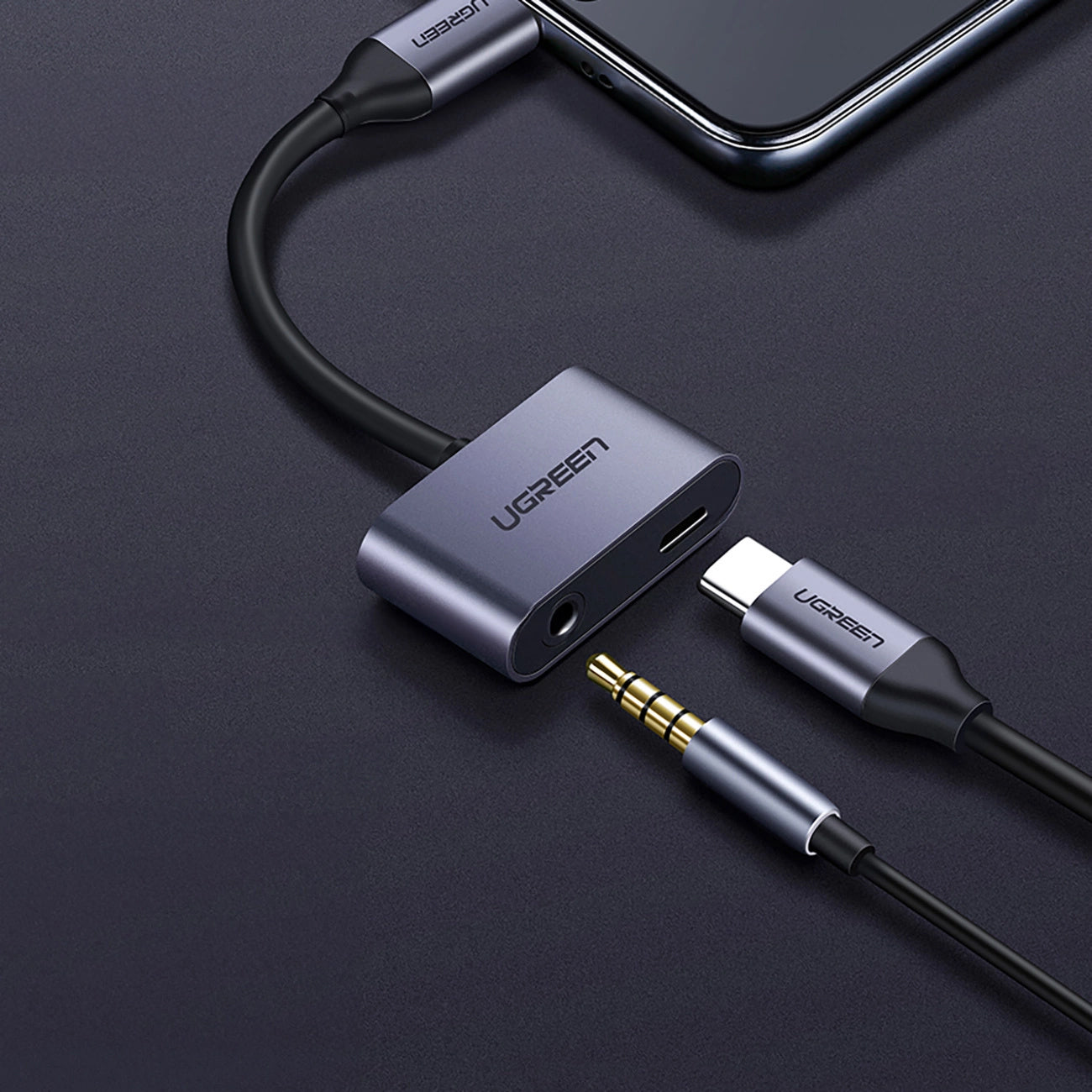 Audio Adapter USB-C - 3.5mm / USB-C UGREEN CM193, Gri