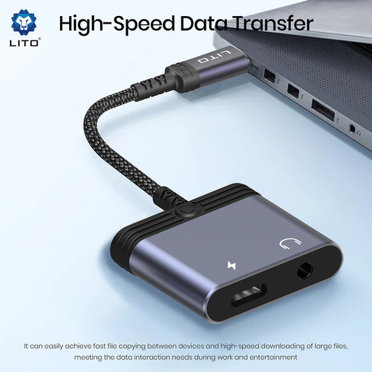 Audio Adapter USB-C - USB-C / 3.5mm Lito LA04T, Zwart