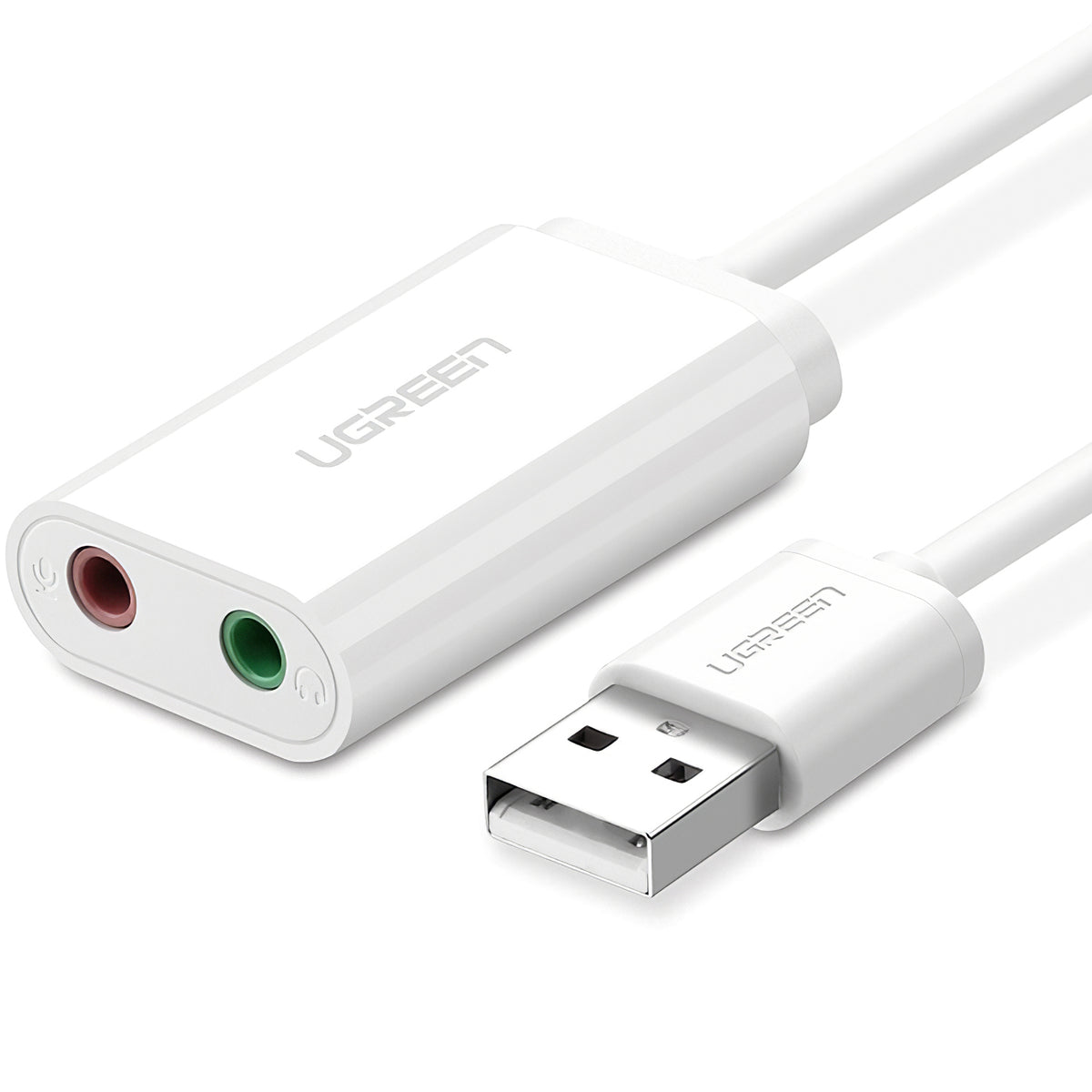 USB-geluidskaart UGREEN US205, 2 x 3,5mm Jack, Wit
