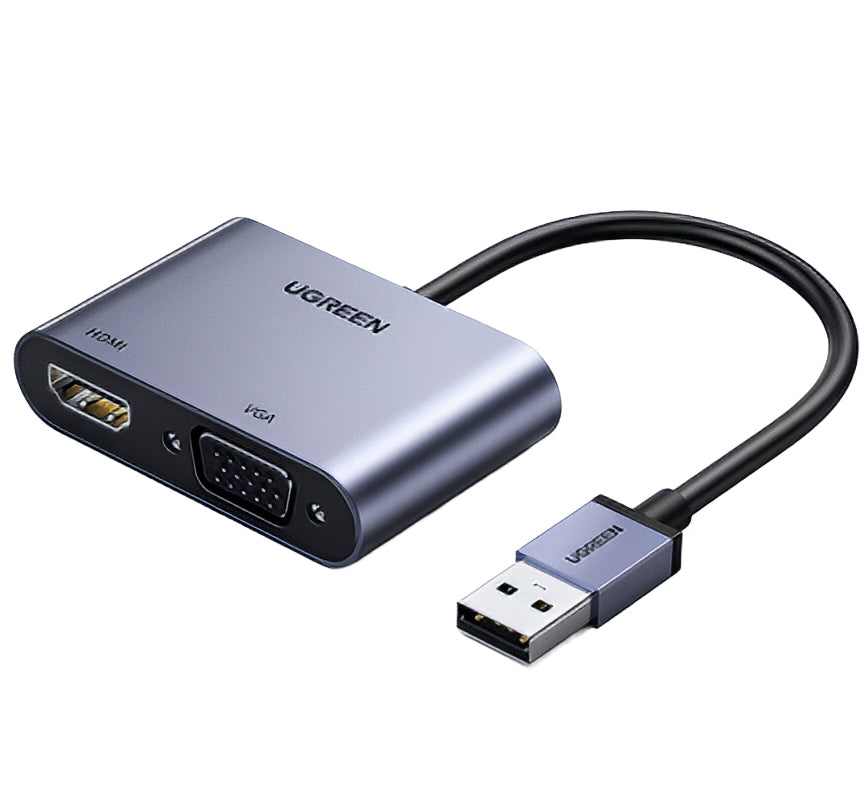 UGREEN CM449 Video-adapter, USB-A - HDMI / VGA, 1080P, Grijs