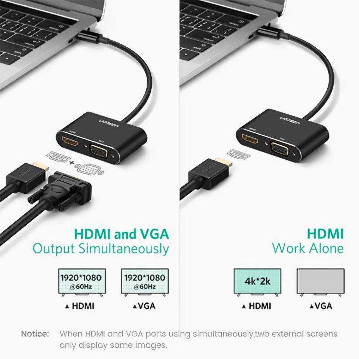 UGREEN CM449 Video-adapter, USB-A - HDMI / VGA, 1080P, Grijs