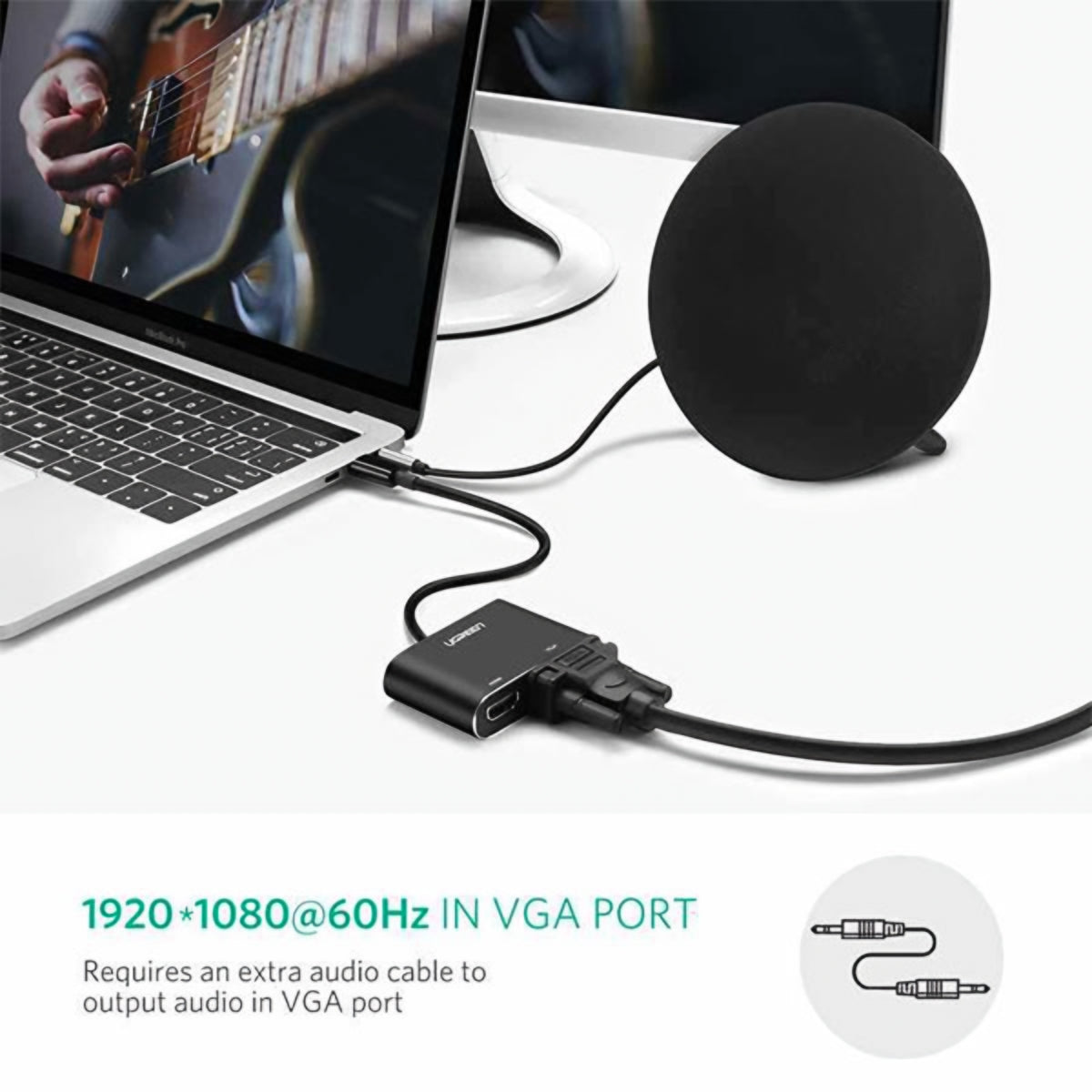 UGREEN CM449 Video-adapter, USB-A - HDMI / VGA, 1080P, Grijs