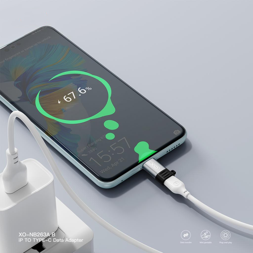 Lightning Data en Oplaad Adapter - USB-C XO Design NB263B, Zwart