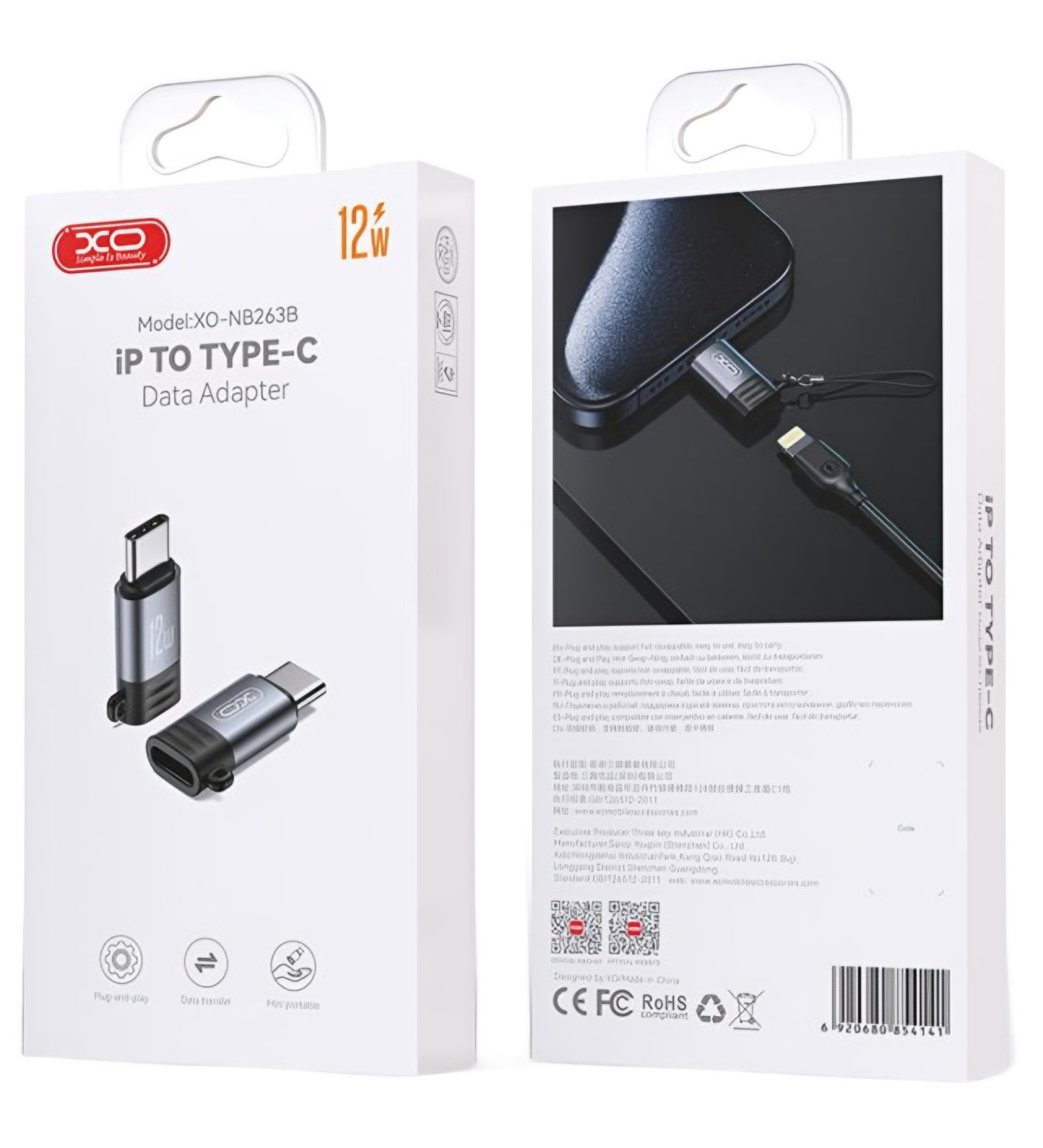Lightning Data en Oplaad Adapter - USB-C XO Design NB263B, Zwart