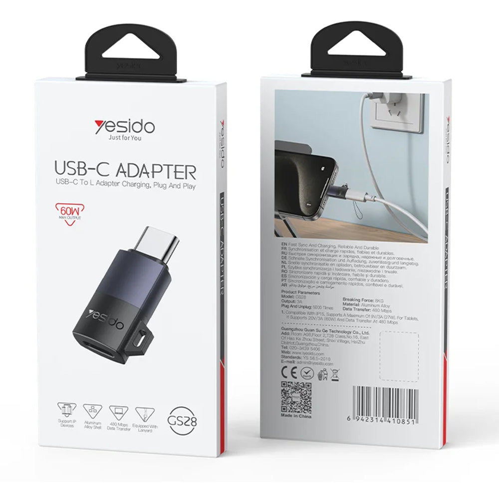 Data- en Oplaadadapter Lightning - USB-C Yesido GS28, Grijs