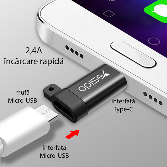 Data- en Oplaadadapter microUSB - USB-C Yesido GS04, Zwart