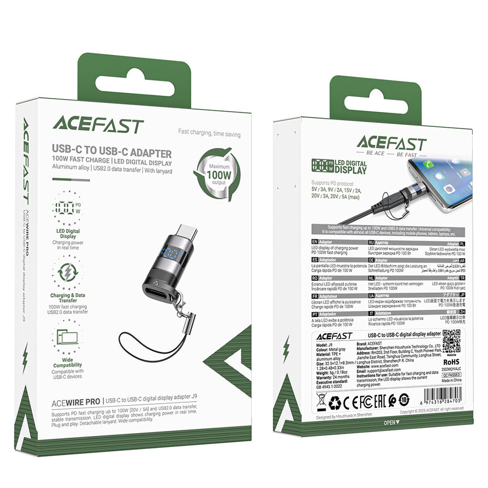 USB-C Data en Oplaad Adapter - USB-C Acefast J9 Display, Gri
