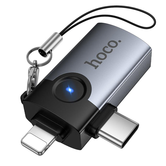 OTG-adapter Lightning / USB-C - USB-A HOCO UA46D, Grijs