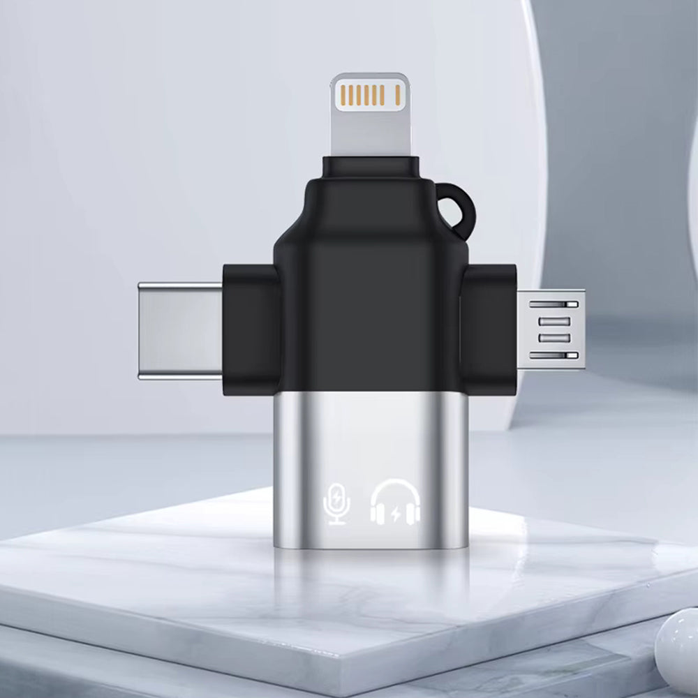 OTG-adapter Lightning / microUSB / USB-C - USB-A Techsuit A17 SoundVoltX, Zwart