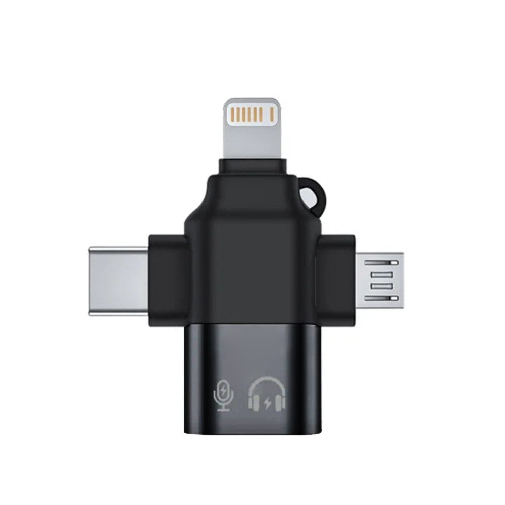 OTG-adapter Lightning / microUSB / USB-C - USB-A Techsuit A17 SoundVoltX, Zwart