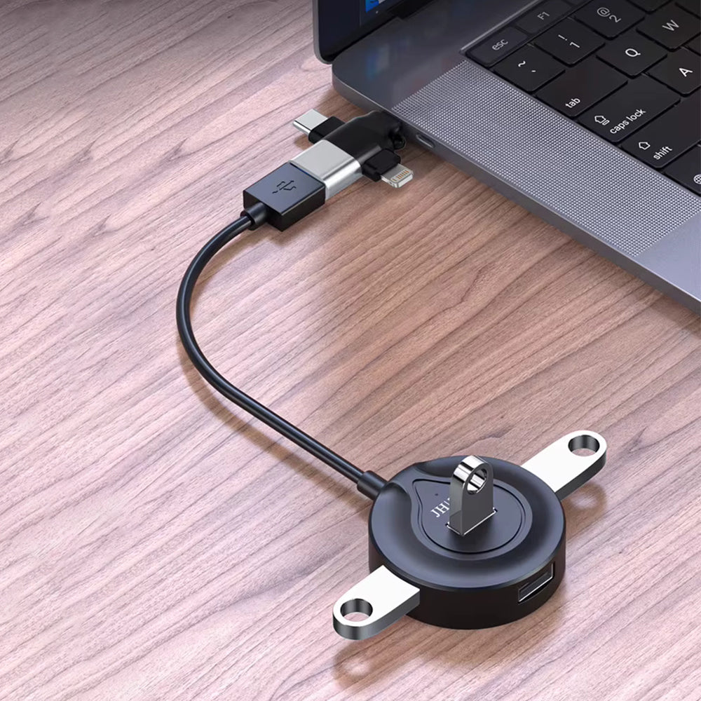 OTG-adapter Lightning / microUSB / USB-C - USB-A Techsuit A17 SoundVoltX, Zwart