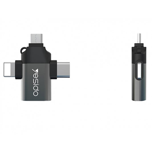 OTG-adapter Lightning / microUSB / USB-C - USB-A Yesido GS15, Zwart