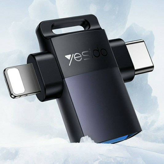 OTG Lightning / USB-C - USB-A Yesido GS35 Adapter, Grijs