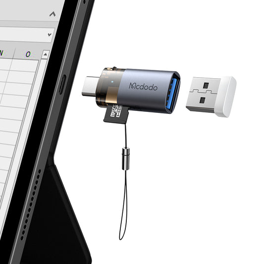 Kaartlezer USB-C McDodo OT-7600, USB-A (OTG) - microSD, Zwart