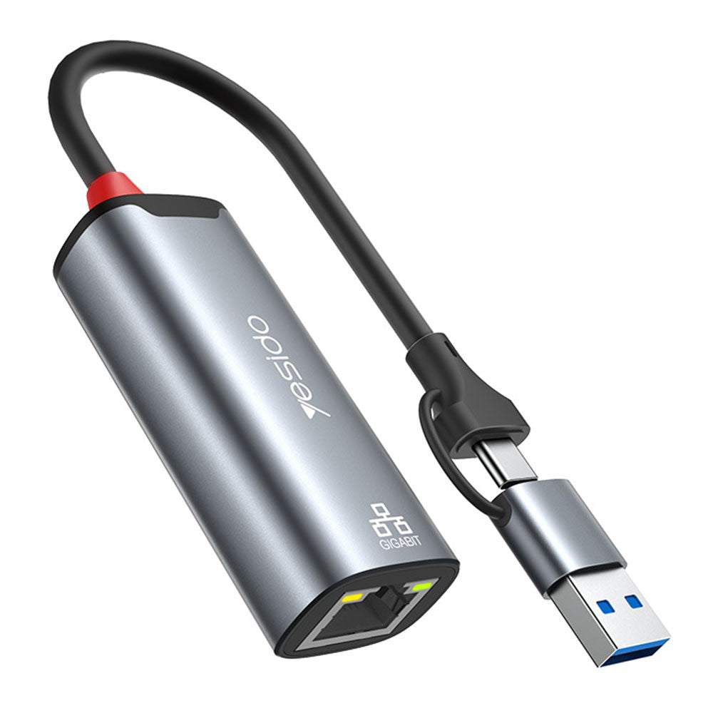 Netwerkkaart Yesido HB26, RJ45, USB / USB-C, Grijs
