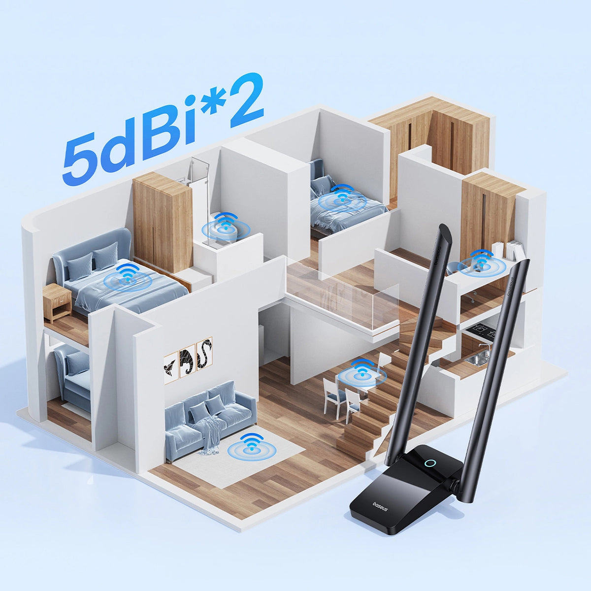 Baseus FastJoy draadloze adapter, Dual Band, Wi-Fi 6, 1300Mbps, Zwart B01317600111-05