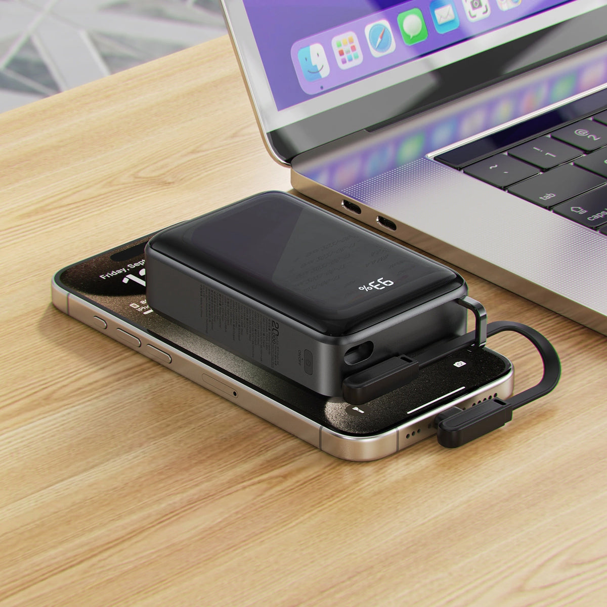 Externe Batterij Acefast M4, 20000mAh, 67W, PD, 1 x USB-A - 2 x USB-C, Zwart