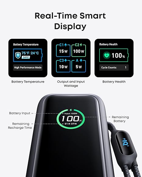 Anker Externe Batterij, 25000mAh, 165W, QC + PD, 1 x USB-A - 3 x USB-C, Grijs A1695H11