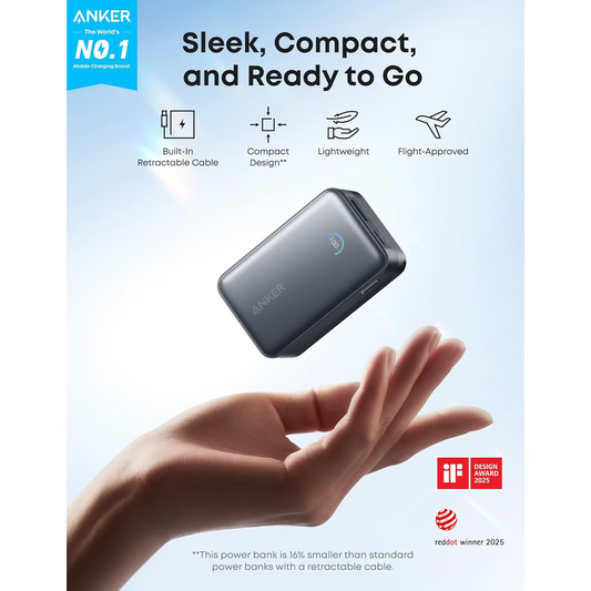 Externe Batterij Anker Nano, 10000mAh, 45W, QC + PD, 1 x USB-A - 1 x USB-C, Zwart A1638H11