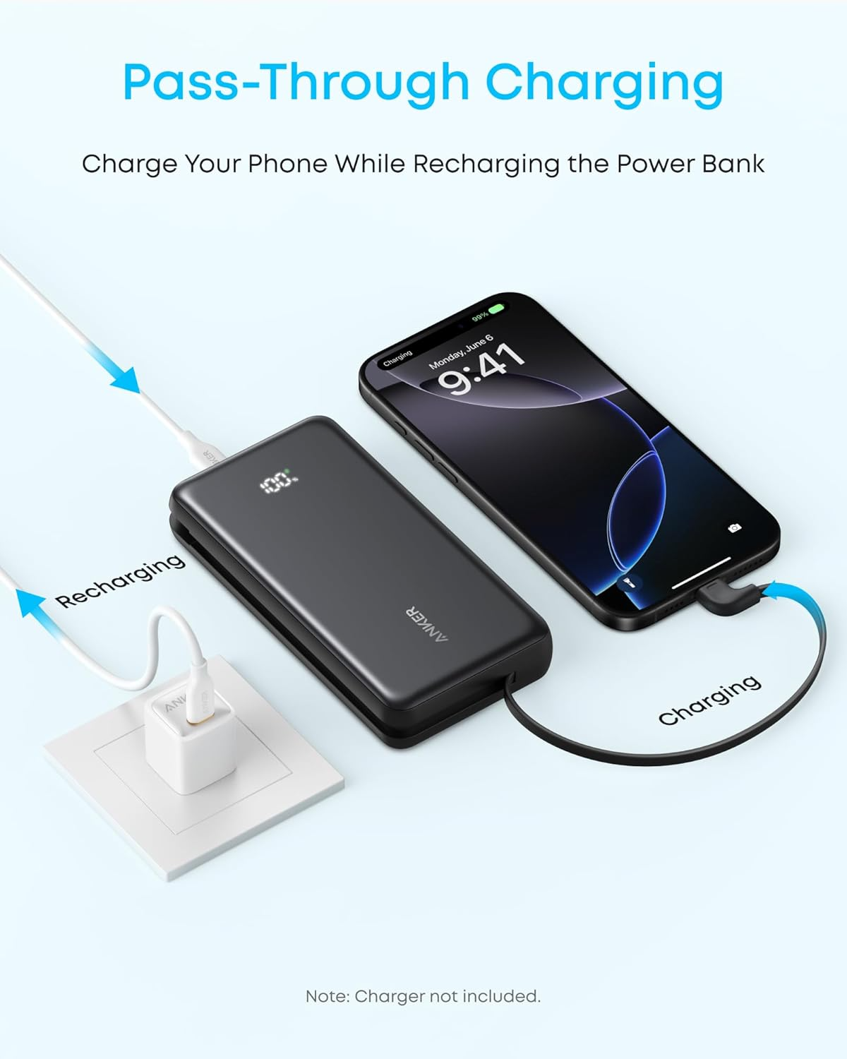 Externe Batterij Anker Zolo, 10000mAh, 22.5W, QC + PD, 1 x USB-A - 2 x USB-C, Zwart A110DH11