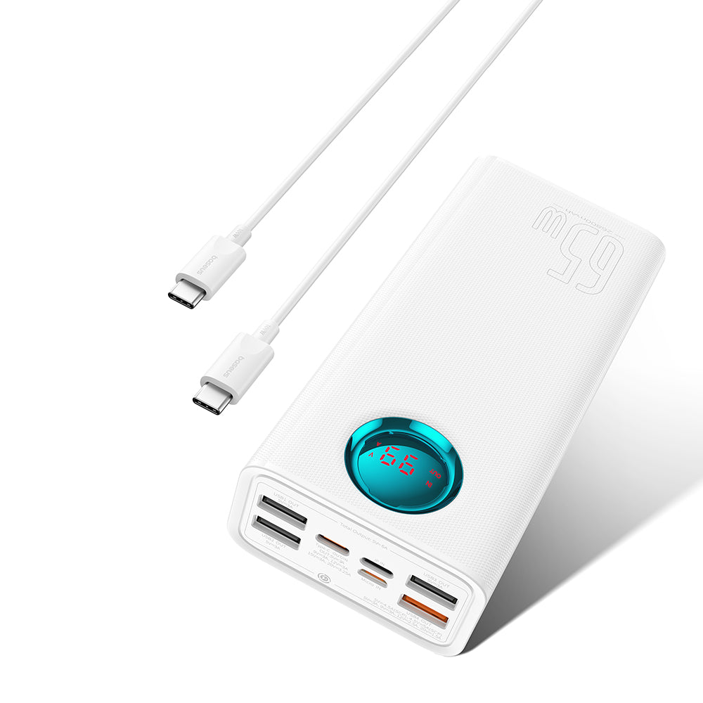 Externe Batterij Baseus Amblight Digital Display, 26800mAh, 65W, QC + PD, 1 x USB-C - 4 x USB-A, Wit P10022402223-00