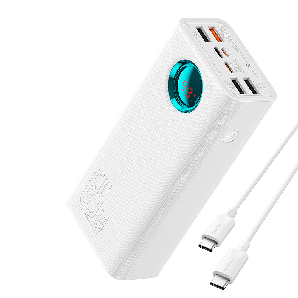 Externe Batterij Baseus Amblight Digital Display, 26800mAh, 65W, QC + PD, 1 x USB-C - 4 x USB-A, Wit P10022402223-00