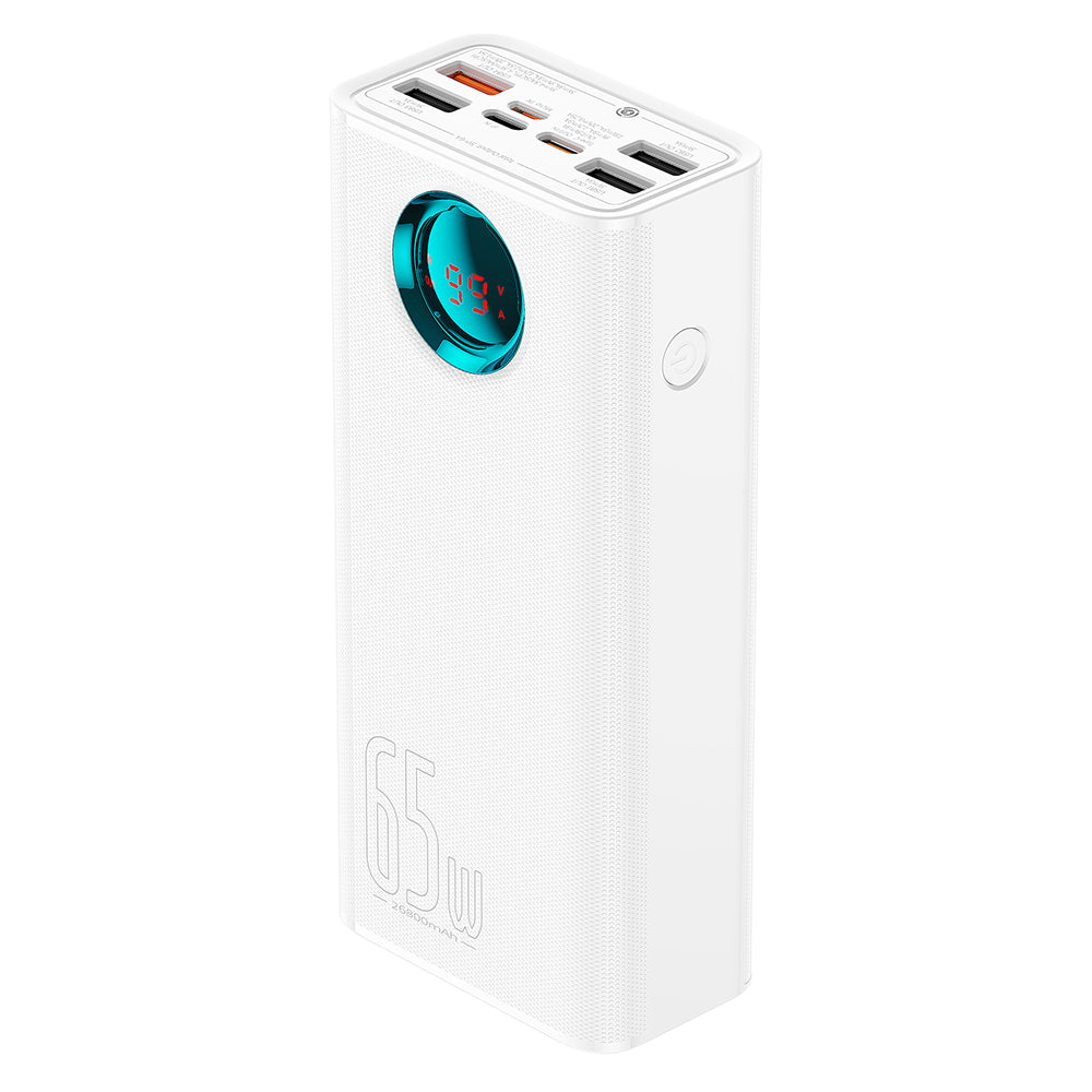 Externe Batterij Baseus Amblight Digital Display, 26800mAh, 65W, QC + PD, 1 x USB-C - 4 x USB-A, Wit P10022402223-00