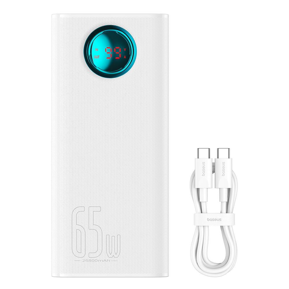 Externe Batterij Baseus Amblight Digital Display, 26800mAh, 65W, QC + PD, 1 x USB-C - 4 x USB-A, Wit P10022402223-00