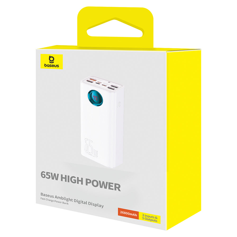 Externe Batterij Baseus Amblight Digital Display, 26800mAh, 65W, QC + PD, 1 x USB-C - 4 x USB-A, Wit P10022402223-00