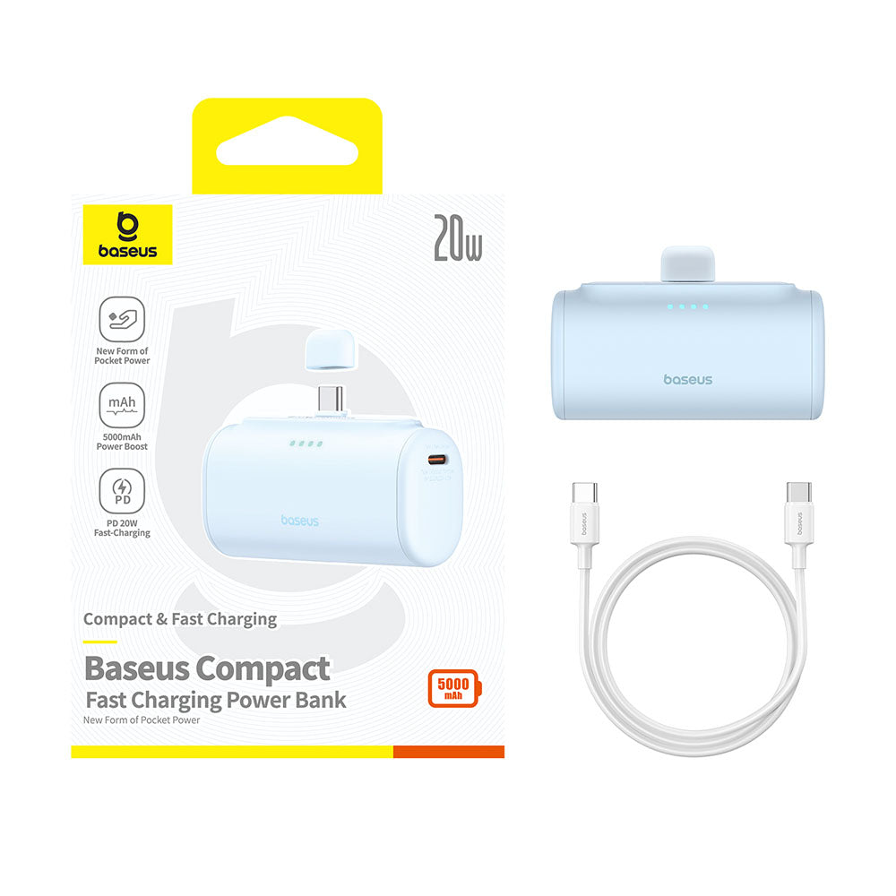 Externe Batterij Baseus Compact, 5000mAh, 20W, PD, 2 x USB-C, Blauw P10068306313-00