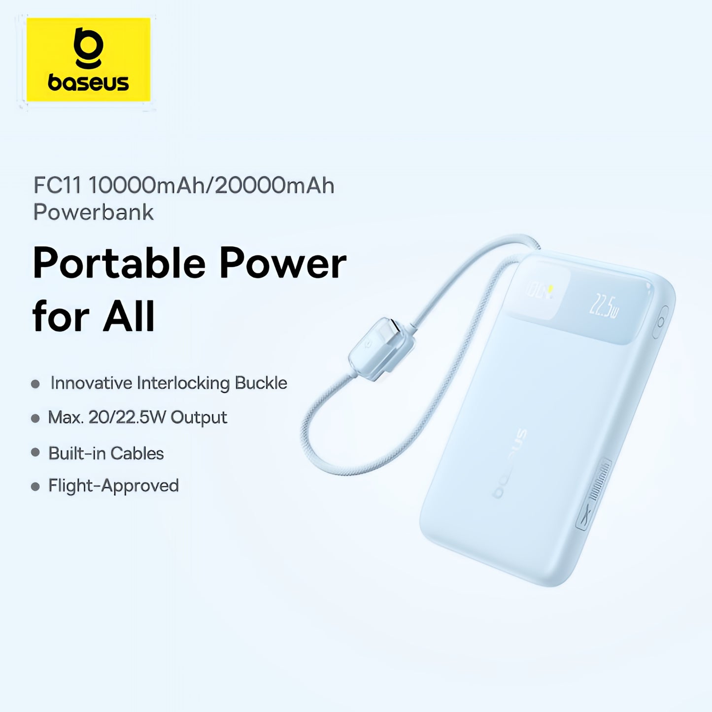 Externe batterij Baseus EnerFill FC11, 20000mAh, 22.5W, QC + PD, 1 x Lightning - 1 x USB-A - 2 x USB-C, Blauw E0027S06