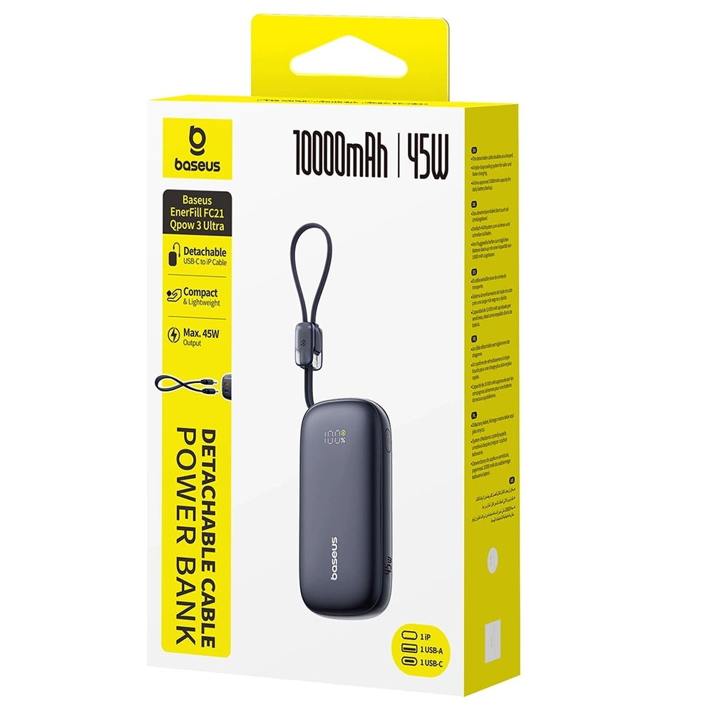 Externe Batterij Baseus EnerFill FC21 Qpow 3 Ultra, 10000mAh, 45W, QC + PD, 1 x USB-A - 1 x USB-C, Zwart E0027Q00