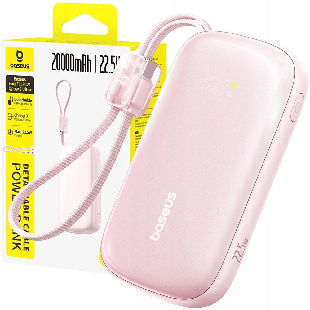 Externe Batterij Baseus EnerFill FC21 Qpow 3 Ultra, 20000mAh, 22.5W, QC + PD, 1 x USB-A - 1 x USB-C, Roze E0027M02