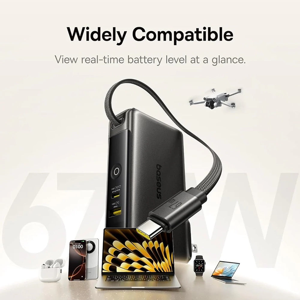 Externe Batterij Baseus Nomos NT11 Omni US, 10000mAh, 67W, QC + PD, 1 x USB-A - 2 x USB-C, Zwart P10078807123-00