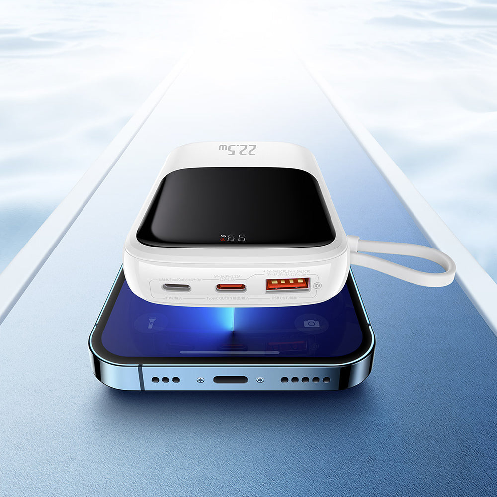 Externe Batterij Baseus Qpow Pro, 10000mAh, 22.5W, QC + PD, 1 x USB-A - 2 x USB-C, Wit PPQD020102
