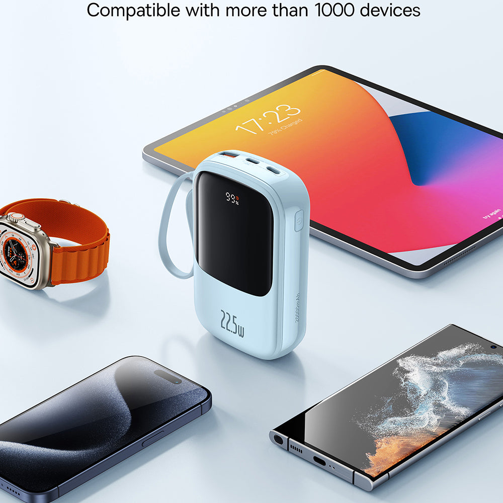 Externe Batterij Baseus Qpow Pro+, 20000mAh, 22.5W, QC + PD, 1 x USB-A - 2 x USB-C, Blauw P10067103313-00