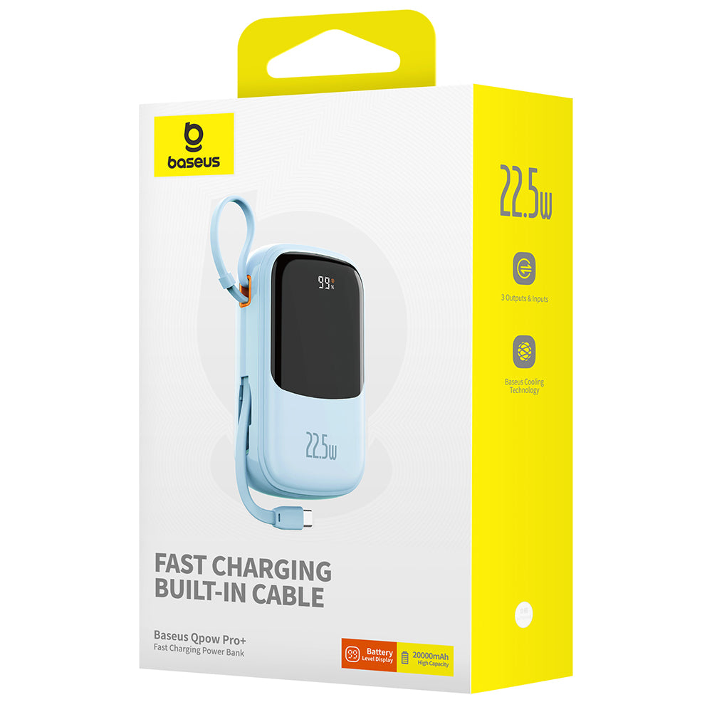Externe Batterij Baseus Qpow Pro+, 20000mAh, 22.5W, QC + PD, 1 x USB-A - 2 x USB-C, Blauw P10067103313-00