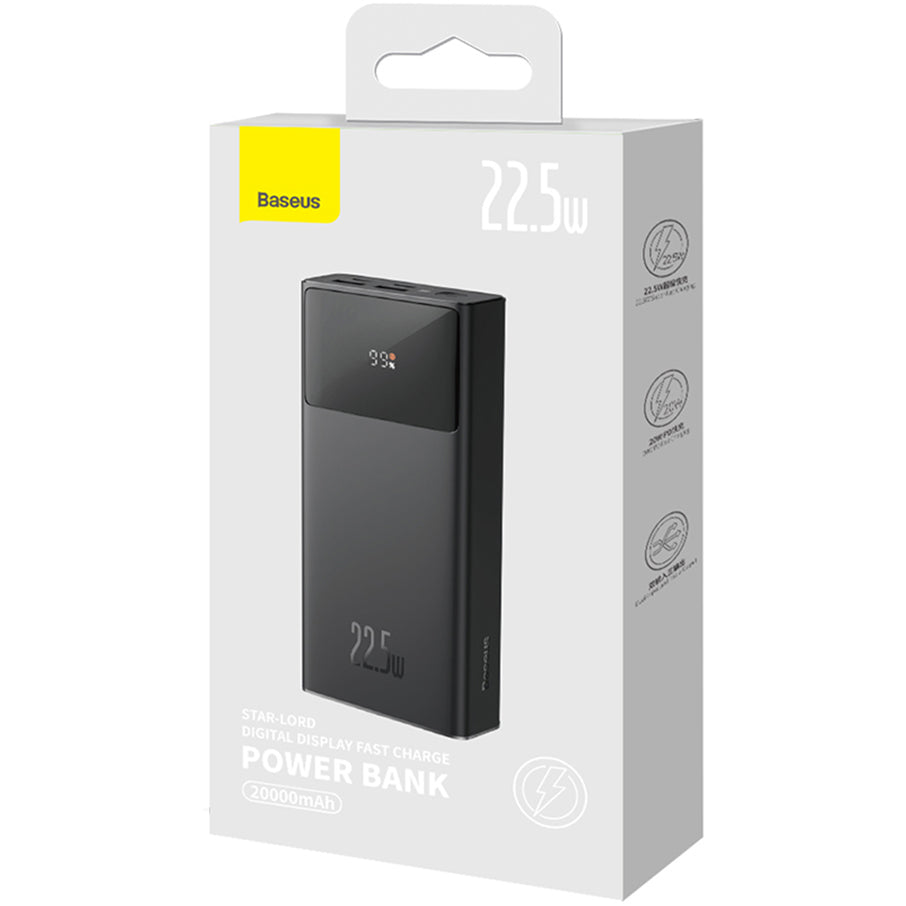 Externe Batterij Baseus Star Lord, 20000mAh, 22.5W, QC + PD, 1 x USB-C - 2 x USB-A, Zwart PPXJ080001