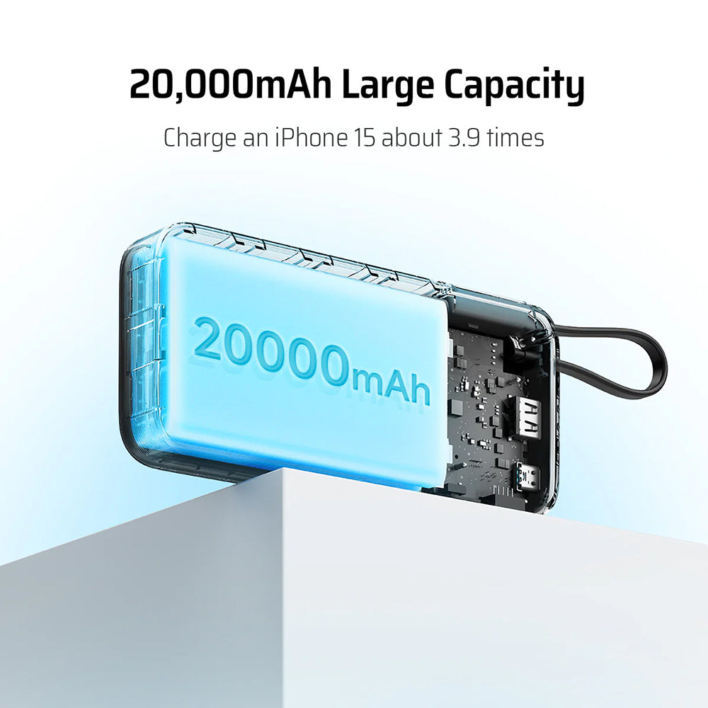 Externe batterij Cuktech LPB200N, 20000mAh, 45W, QC + PD, 1 x USB-A - 2 x USB-C, Wit CUKP200NGLLG