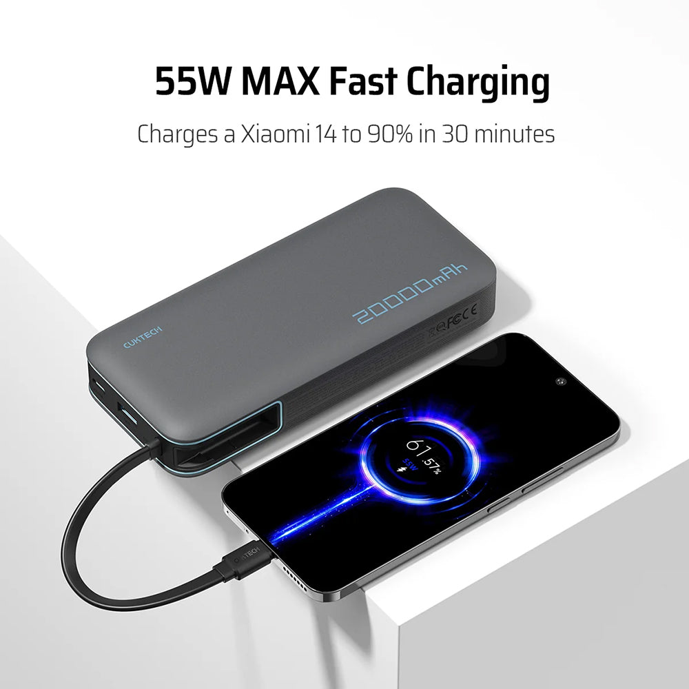 Externe batterij Cuktech LPB200N, 20000mAh, 45W, QC + PD, 1 x USB-A - 2 x USB-C, Wit CUKP200NGLLG