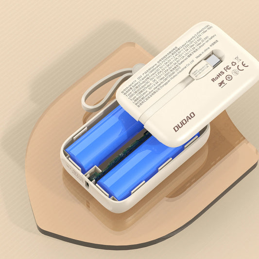 Dudao K14 externe batterij, 10000mAh, 66W, QC + PD, 1 x USB-A - 1 x USB-C, Beige