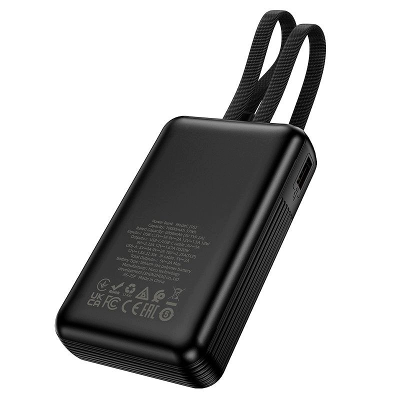 Externe batterij HOCO J162, 10000mAh, 22.5W, QC + PD, 1 x Lightning - 1 x USB-A - 2 x USB-C, Zwart