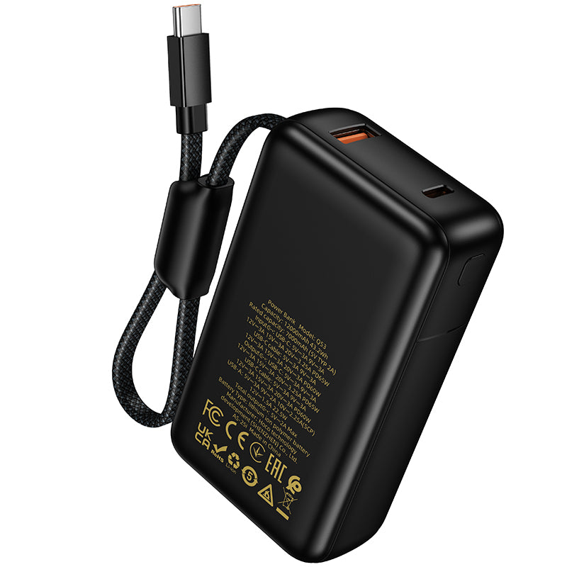 Externe batterij HOCO Q53, 12000mAh, 65W, QC + PD, 1 x USB-A - 2 x USB-C, Zwart