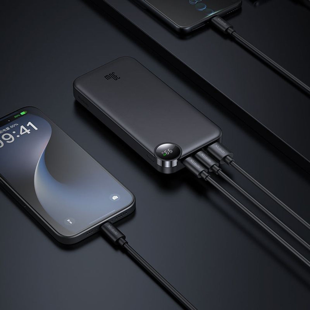 Externe Batterij McDodo MC-3850 Display, 10000mAh, 30W, QC + PD, 1 x USB-A - 2 x USB-C, Zwart