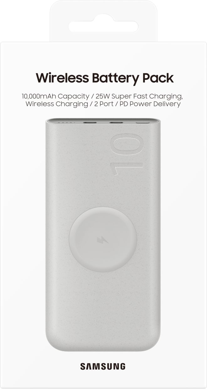 Samsung Draadloze Externe Batterij, 10000mAh, 25W, PD + FQI, 1 x QI - 2 x USB-C, Beige EB-U2510XUEGEU